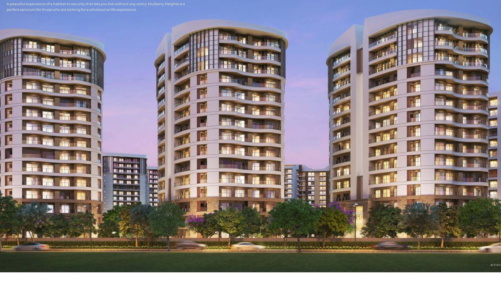 Rishita Mulberry Heights towers above the central green, Sushant Golf City, Lucknow