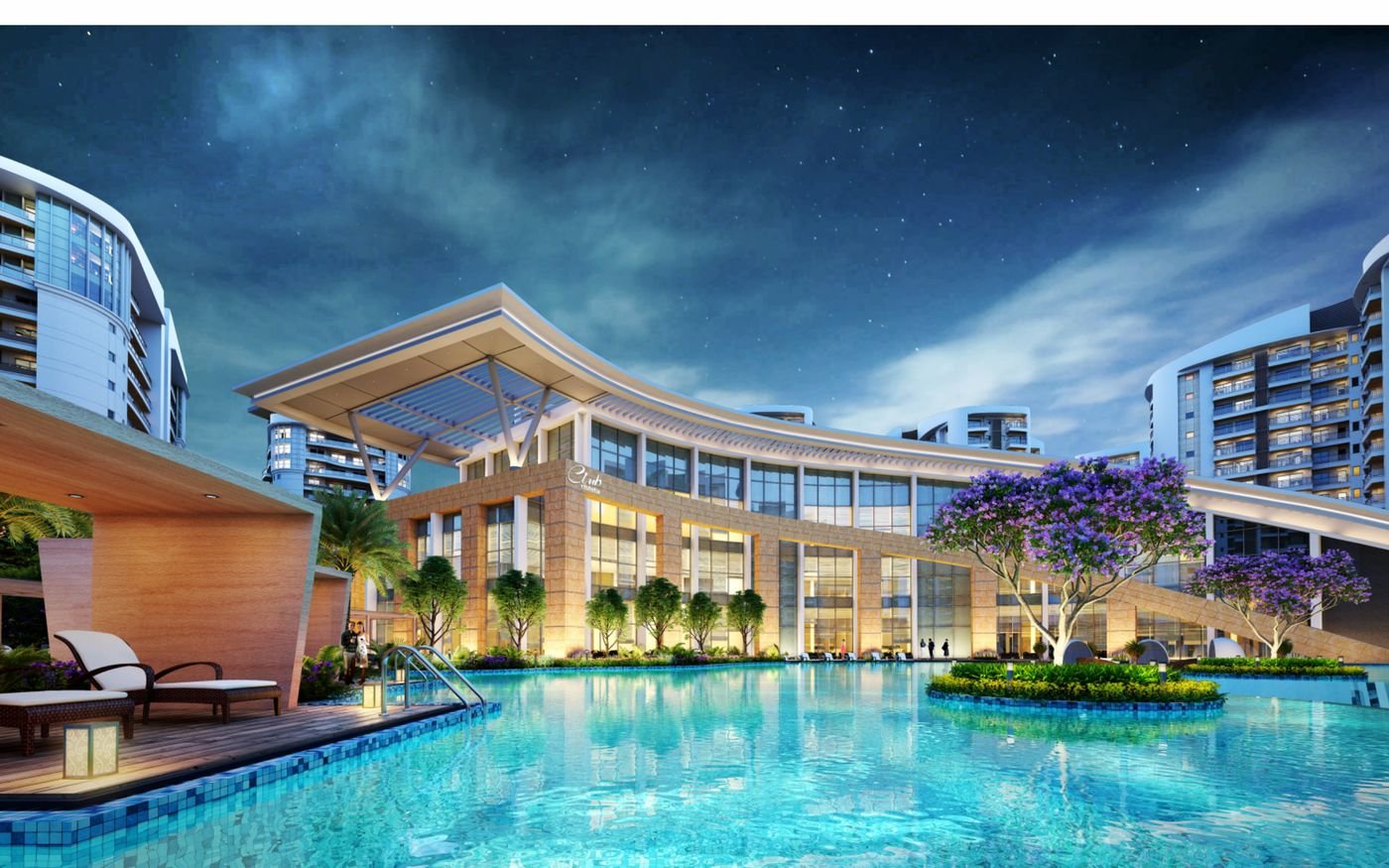 Club Rishita building and swimming pool at Rishita Serenity, Sushant Golf City, Lucknow