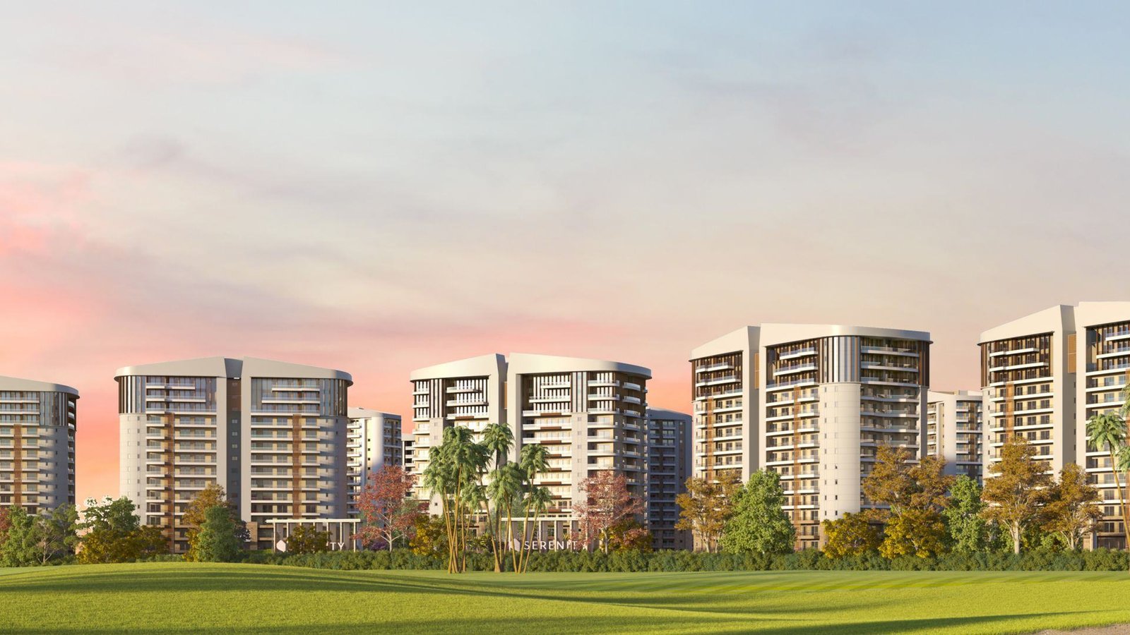 Rishita Serenity towers seen across the golf course at Sushant Golf City, Lucknow